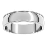Platinum 5 mm Lightweight Milgrain Half Round Band Size 6