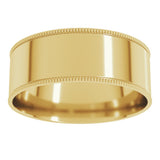 14K Yellow Gold 7 mm Milgrain Comfort-Fit Flat Band Size 7.5