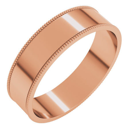 10K Rose Gold 5 mm Milgrain Comfort-Fit Flat Band Size 8