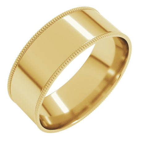 14K Yellow Gold 7 mm Milgrain Comfort-Fit Flat Band Size 7.5