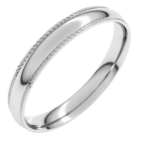 14K White 3 mm Rope Comfort-Fit Half Round Band Size 7
