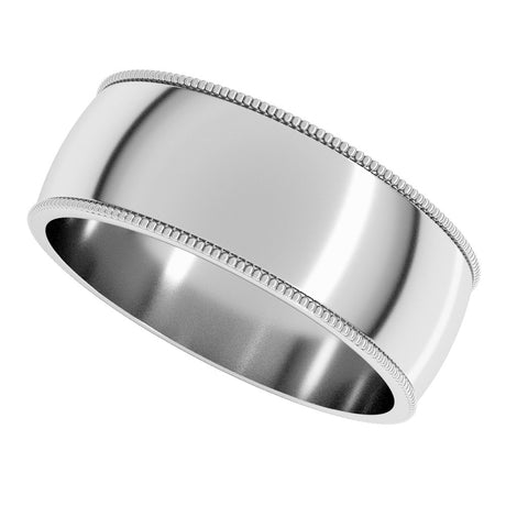 10K White Gold 7 mm Lightweight Milgrain Half Round Band Size 8.5