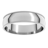 Platinum 5 mm Milgrain Comfort-Fit Half Round Band Size 9