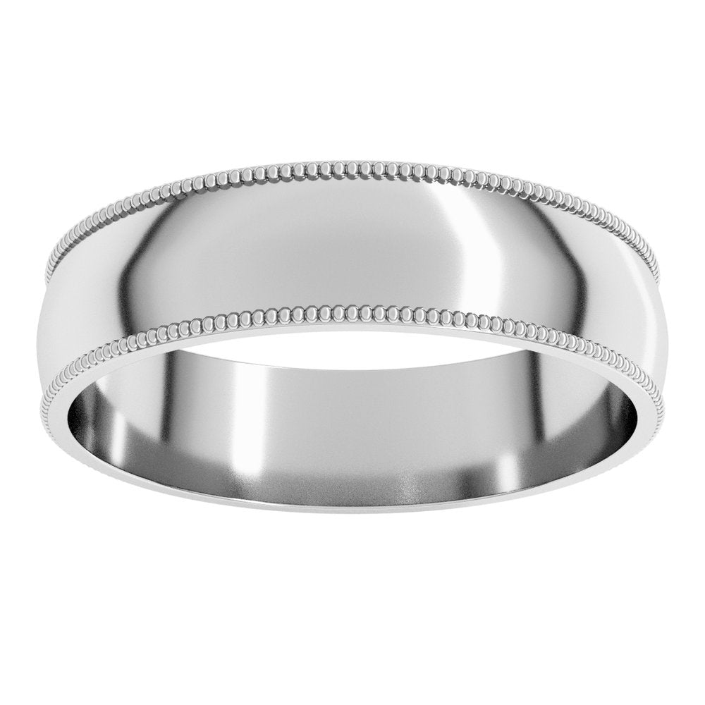 10K White Gold 5 mm Milgrain Comfort-Fit Half Round Band Size 9.5