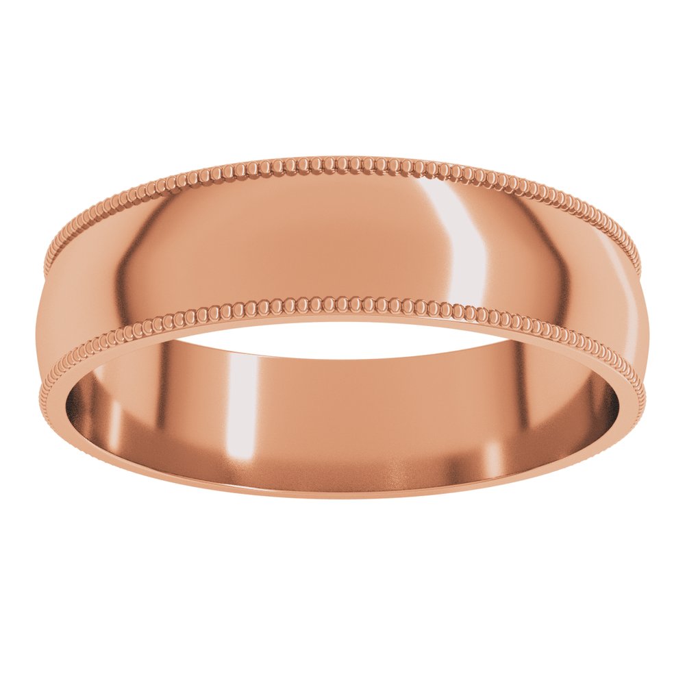 14K Rose Gold 5 mm Lightweight Milgrain Comfort-Fit Half Round Band Size 9.5
