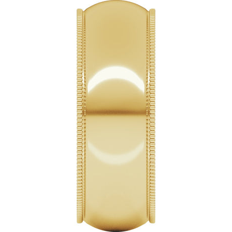 14K Yellow Gold 7 mm Milgrain Comfort-Fit Half Round Band Size 10.5