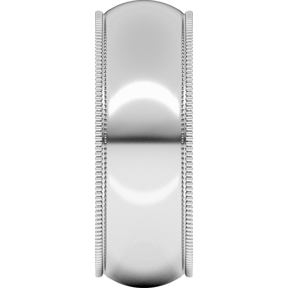14K White Gold 7 mm Lightweight Milgrain Comfort-Fit Half Round Band Size 9.5