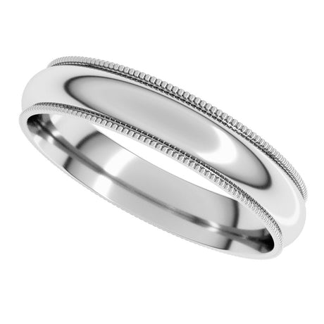 14K White 4 mm Milgrain Half Round Comfort Fit Band