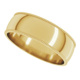 14K Yellow 6 mm Milgrain Half Round Comfort Fit Band