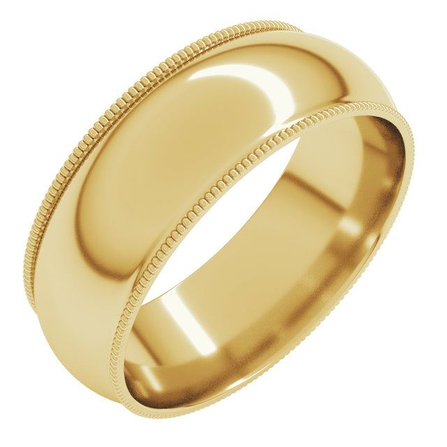 14K Yellow Gold 7 mm Milgrain Comfort-Fit Half Round Band Size 10