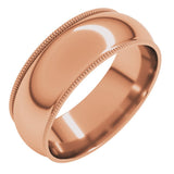 14K Rose Gold 7 mm Milgrain Comfort-Fit Half Round Band Size 9.5