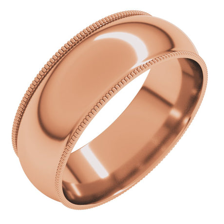 14K Rose Gold 7 mm Milgrain Comfort-Fit Half Round Band Size 9.5