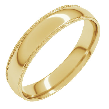 14K Yellow Gold 4 mm Rope Comfort-Fit Half Round Band Size 4.5