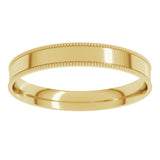 14K Yellow 3 mm Milgrain Flat Comfort Fit Band