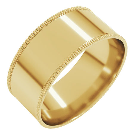 14K Yellow Gold 8 mm Milgrain Comfort-Fit Flat Band Size 11