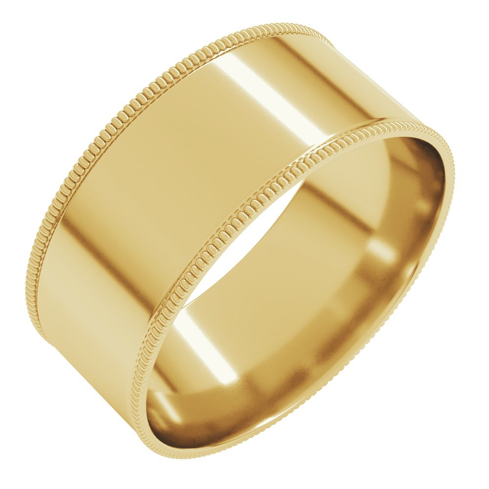 14K Yellow Gold 8 mm Milgrain Comfort-Fit Flat Band Size 11
