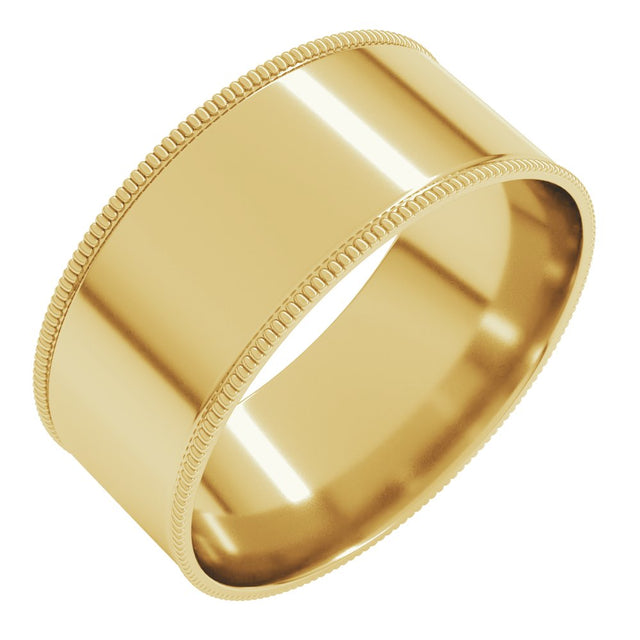 14K Yellow Gold 8 mm Milgrain Comfort-Fit Flat Band Size 11