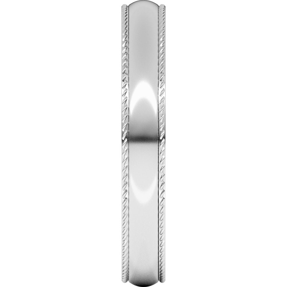 Sterling Silver 3 mm Rope Comfort-Fit Half Round Band Size 19