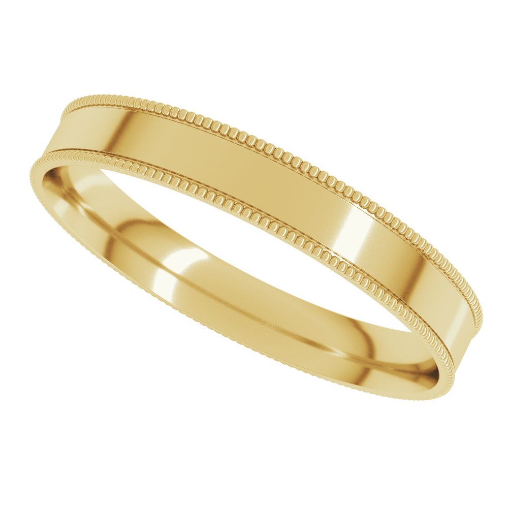 14K Yellow 3 mm Milgrain Flat Comfort Fit Band