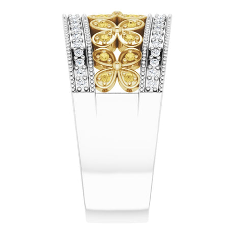 14K White/Yellow Gold 3/8 CTW Yellow & White Natural Diamond Floral Ring 