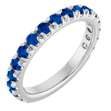 14K White Gold Natural Blue Sapphire French-Set Anniversary Band