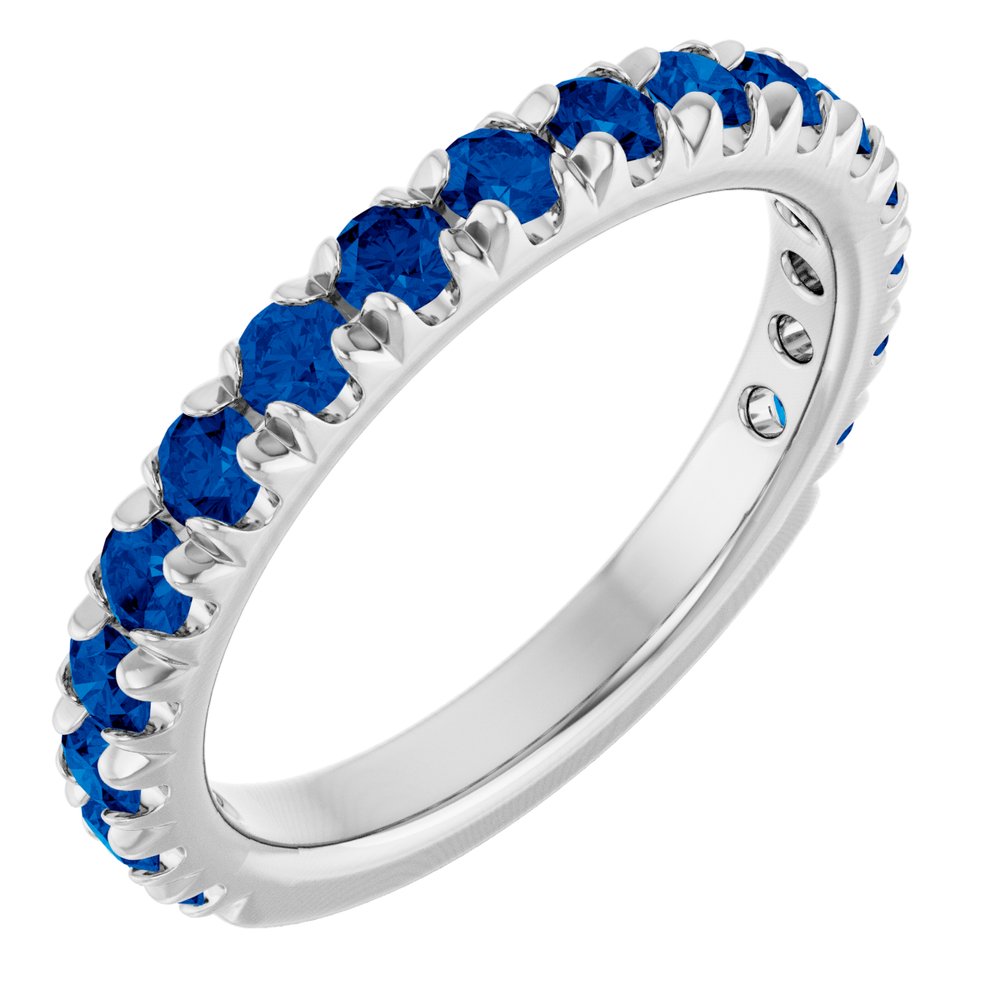 14K White Gold Natural Blue Sapphire French-Set Anniversary Band