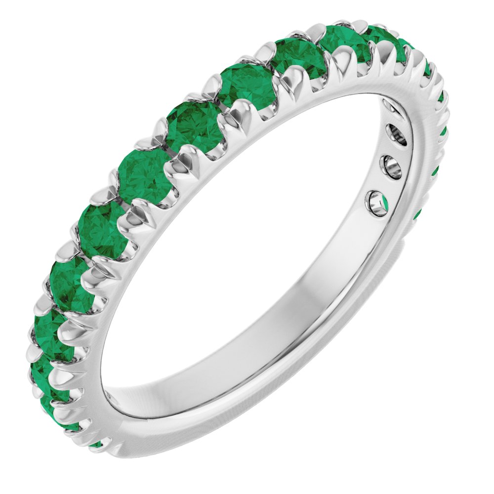 14K White Gold Natural Emerald French-Set Anniversary Band