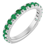 14K White Gold Natural Emerald French-Set Anniversary Band