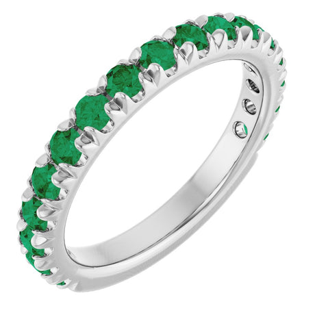 14K White Gold Natural Emerald French-Set Anniversary Band
