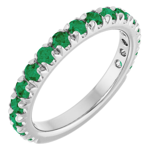 14K White Gold Natural Emerald French-Set Anniversary Band