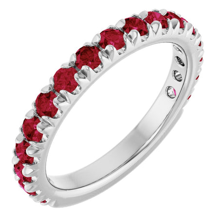 14K White Gold Lab-Grown Ruby French-Set Anniversary Band