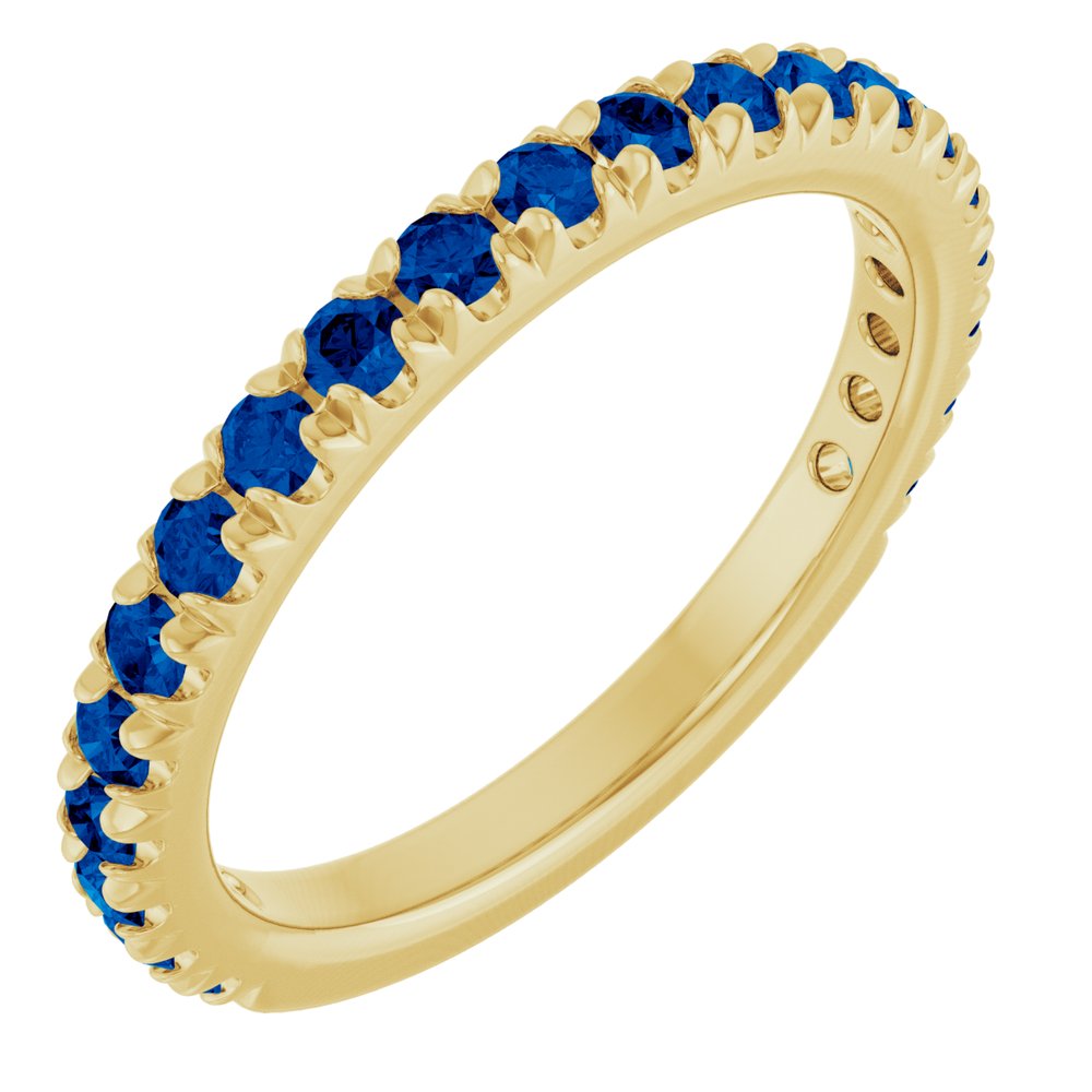 14K Yellow Gold Lab-Grown Blue Sapphire French-Set Anniversary Band