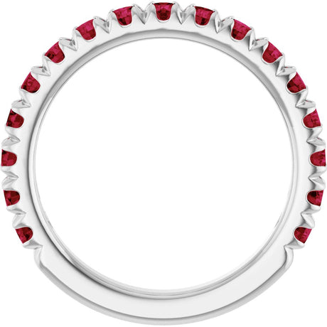 14K White Gold Lab-Grown Ruby French-Set Anniversary Band
