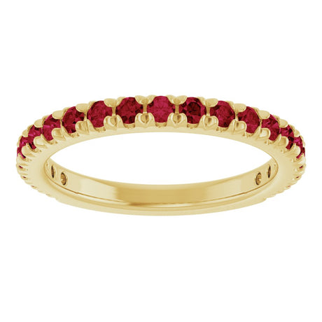14K Yellow Gold Lab-Grown Ruby French-Set Anniversary Band