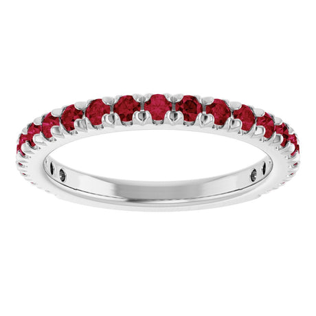 14K White Gold Lab-Grown Ruby French-Set Anniversary Band