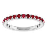 14K White Gold Lab-Grown Ruby French-Set Anniversary Band
