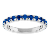 14K White Gold Lab-Grown Blue Sapphire French-Set Anniversary Band