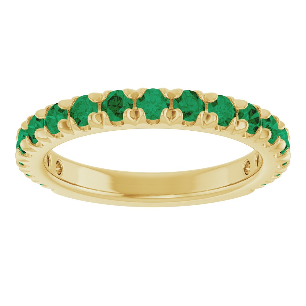 14K Yellow Gold Natural Emerald French-Set Anniversary Band