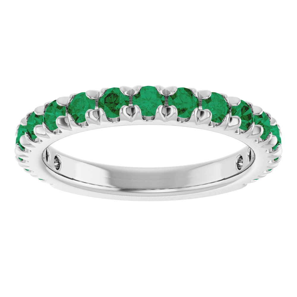 14K White Gold Natural Emerald French-Set Anniversary Band