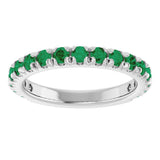 14K White Gold Natural Emerald French-Set Anniversary Band