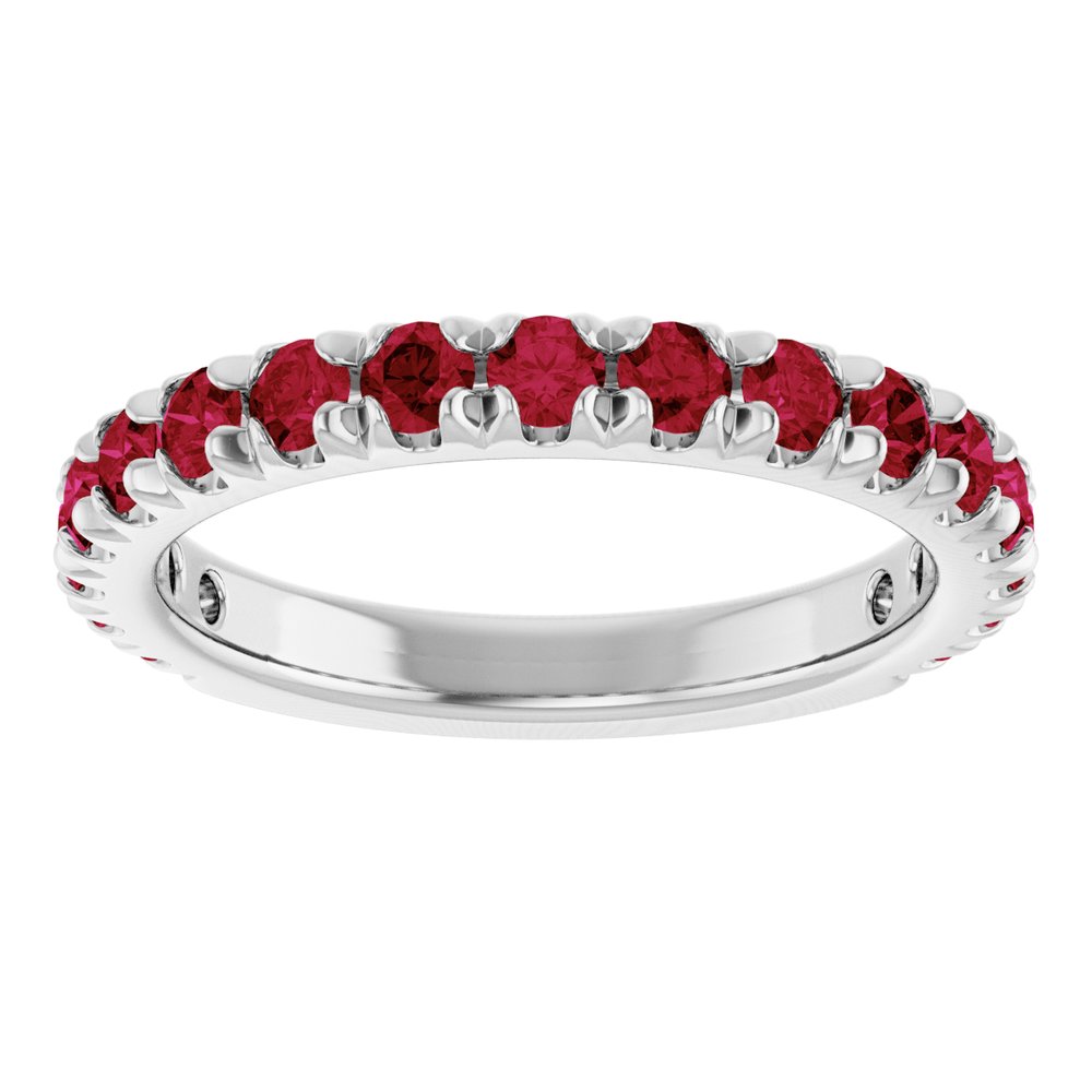 14K White Gold Lab-Grown Ruby French-Set Anniversary Band