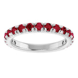 14K White Gold Lab-Grown Ruby French-Set Anniversary Band