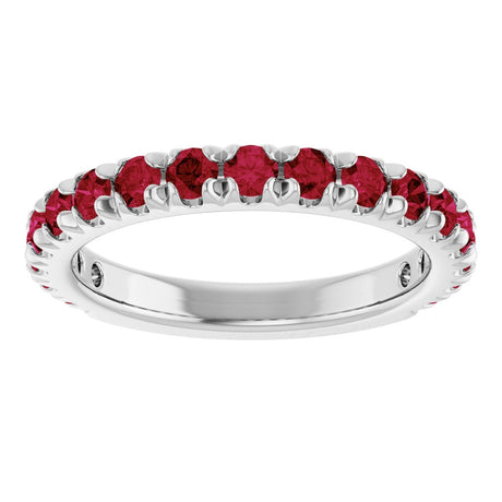 14K White Gold Lab-Grown Ruby French-Set Anniversary Band
