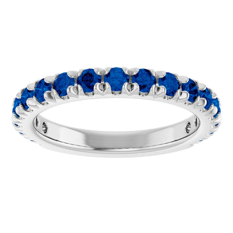 14K White Gold Lab-Grown Blue Sapphire French-Set Anniversary Band