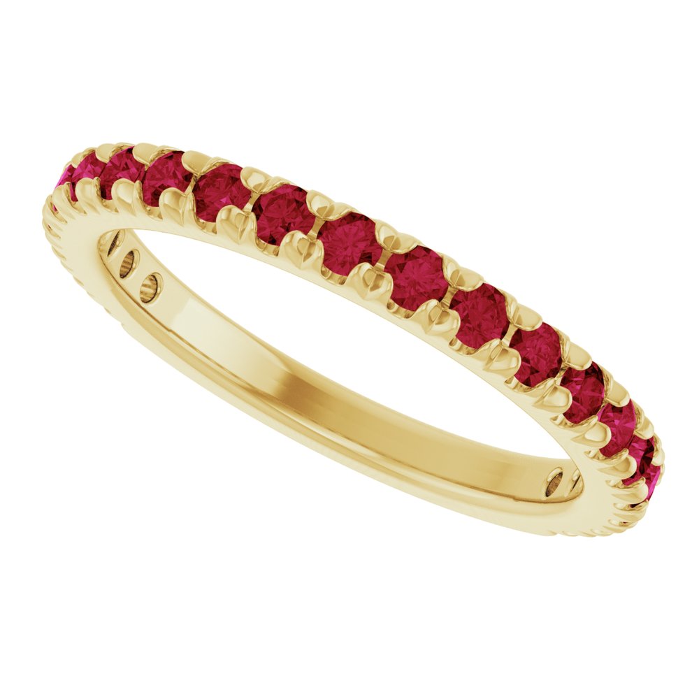 14K Yellow Gold Lab-Grown Ruby French-Set Anniversary Band