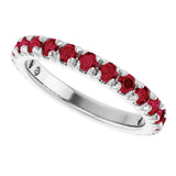 14K White Gold Lab-Grown Ruby French-Set Anniversary Band
