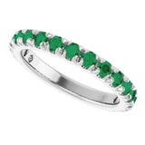 14K White Gold Natural Emerald French-Set Anniversary Band