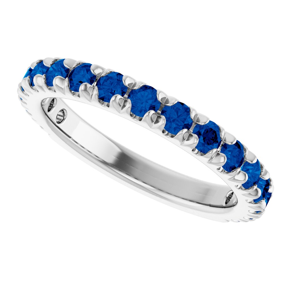 14K White Gold Lab-Grown Blue Sapphire French-Set Anniversary Band