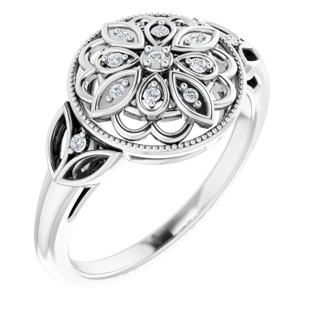 Sterling Silver .06 CTW Natural Diamond Filigree Ring