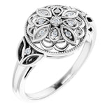 Sterling Silver .06 CTW Natural Diamond Filigree Ring